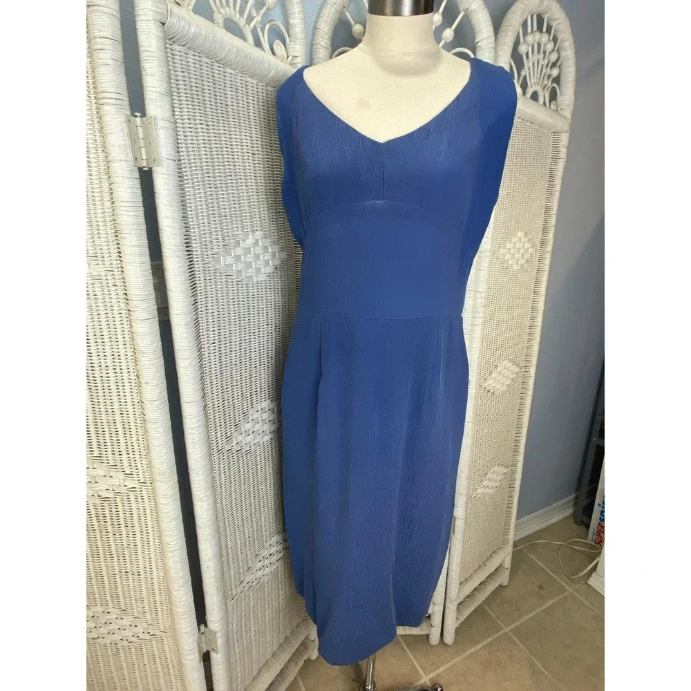 100% Silk Crinkle Dress Periwinkle Blue‎ Vintage M Kashka's of Milwaukee